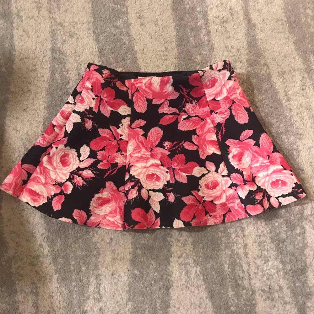 Pink and Black Floral Stretchy Skirt